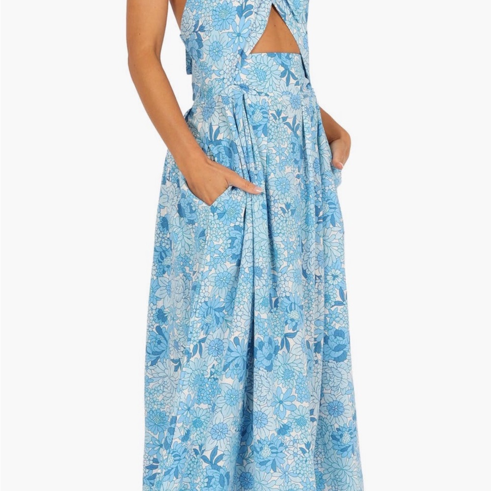 Petal & Pup Sky Blue Floral Backless Dress - Picture 3 of 4
